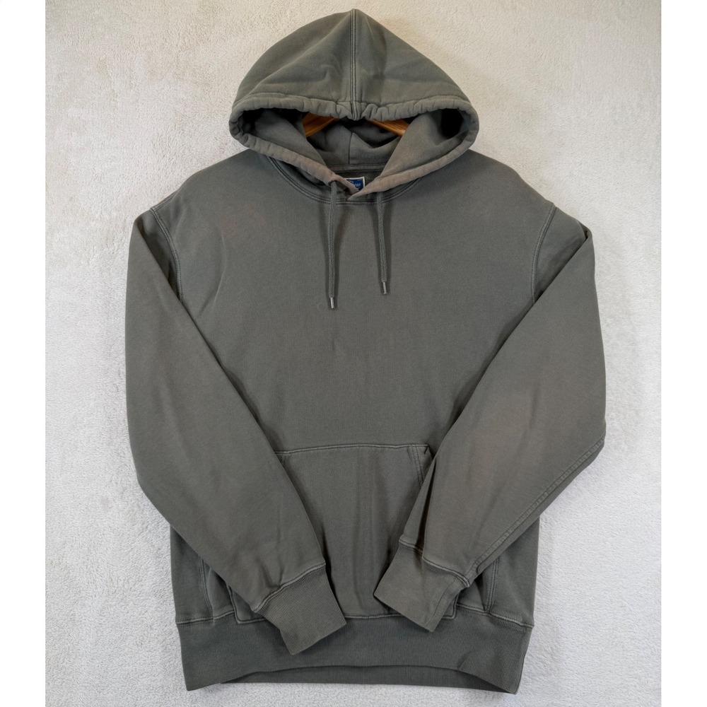 J.Crew Mens French Terry Hoodie Olive Green Garment Dyed Pullover Size S